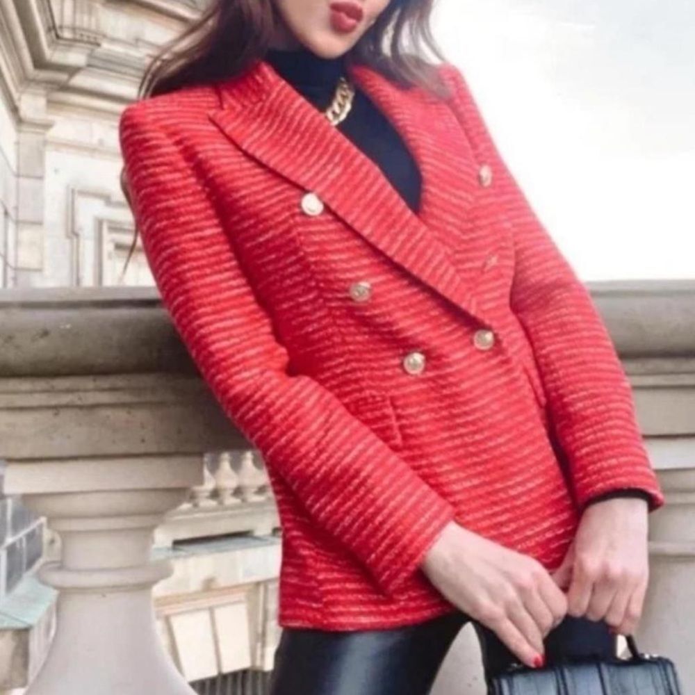 ZARA RED Texture Double Breast Blazer Size Small